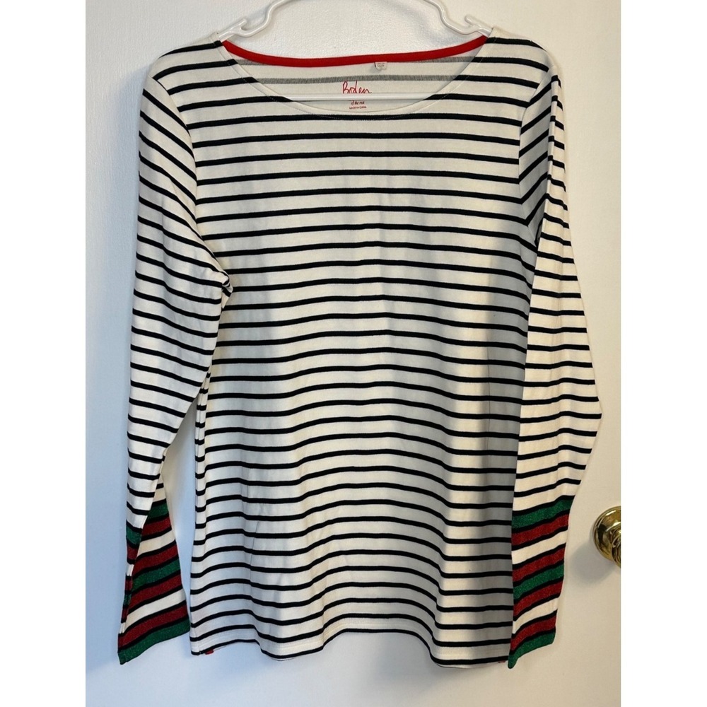 Boden Size UK18 US14 Black White Long Sleeve Knit Top Red Green Glitter Stripes